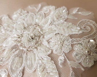 Aplique de encaje bordado, encaje de alta costura, vestido de novia, con cuentas, motivo de encaje