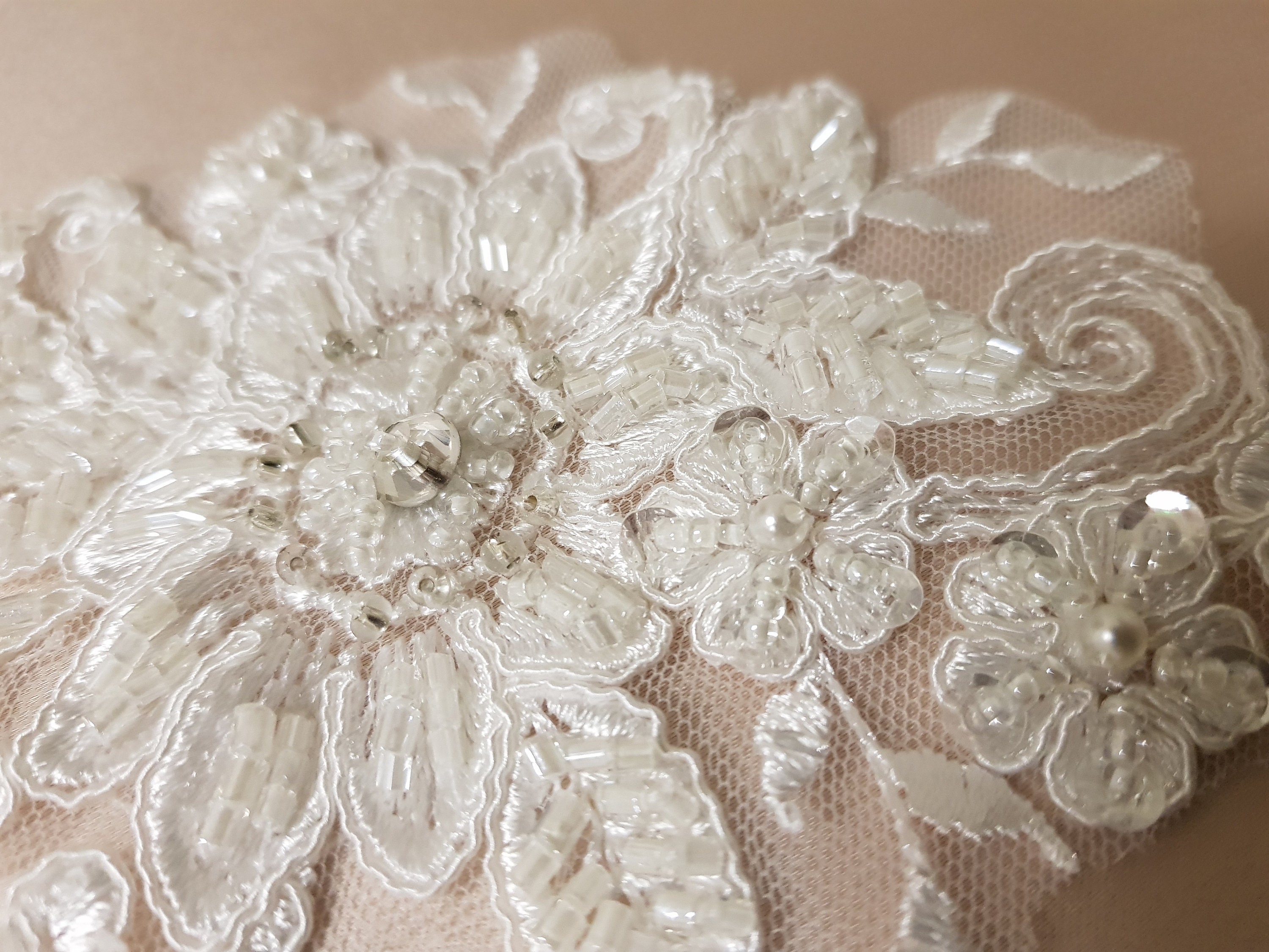 Embroidered Lace Applique, Couture Lace, Wedding Dress, Beaded, Lace Motif  -  Canada