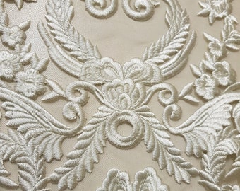 Bridal lace embroidery, white lace, couture lace