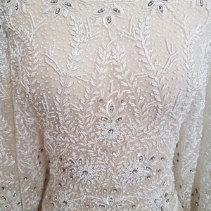 Hand beaded and embroidered large panel for bridal gown, formal dress.