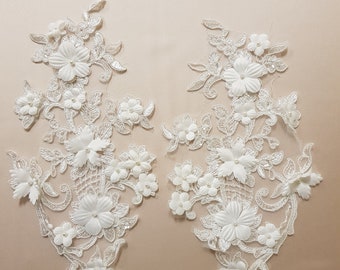 3d lace applique, couture lace, wedding, bridal embr ol idery, beaded lace, off white