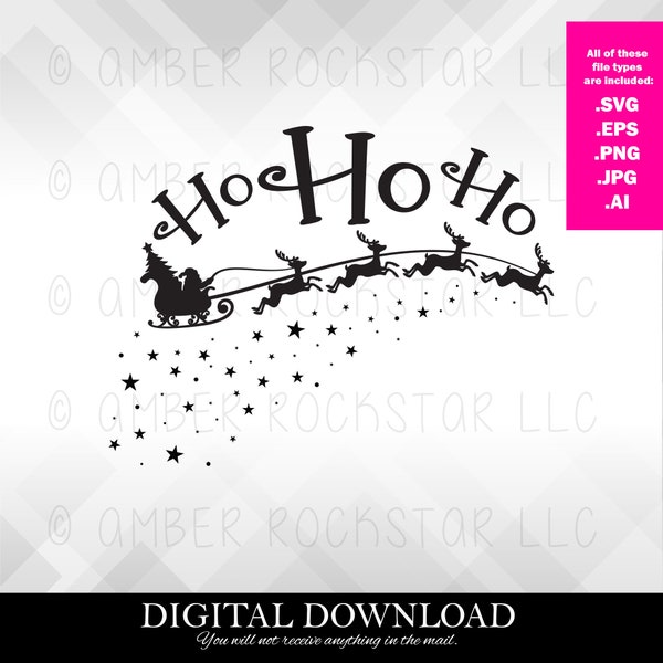 Digital Instant Download Files - Ho Ho Ho Sleigh SVG •Christmas DIY projects • Holiday Graphics • Use on Shadowboxes, Tumblers and more Digital Instant Download Files - Ho Ho Ho Sleigh SVG •Christmas DIY projects • Holiday Graphics • Use on Shadowboxes, Tumblers and more