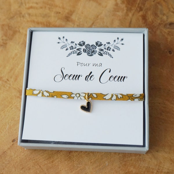 Pour ma soeur de coeur - bracelet coeur liberty - cadeau soeur amie collègue best friend