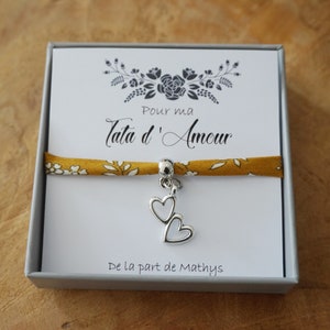 Bracelet Tata d'amour + prénom enfant - cadeau personnalisé tata anniversaire - super tata - annonce grossesse bébé - bracelet liberty