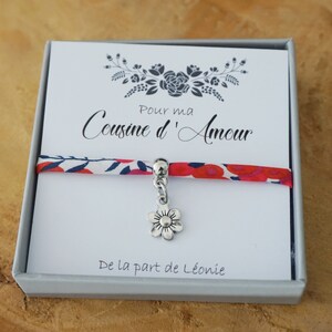 Cousine d'amour - bracelet personnalisé liberty - super cousine qui déchire - meilleures amies - carte anniversaire - bracelet enfant