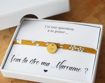 Personalized Liberty print bracelet – Will you be my godmother? – Engraved heart charm – Godmother proposal gift – Baby pregnancy announcement