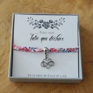 Bracelet Tatie qui déchire  + prénom enfant - cadeau personnalisé tata anniversaire - super tata - annonce grossesse bébé - bracelet liberty