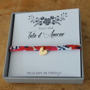 Bracelet Tata d'amour + prénom enfant - cadeau personnalisé tata anniversaire - super tata - annonce grossesse bébé - liberty plaqué or
