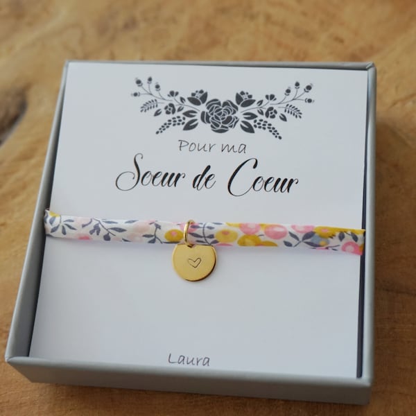 Soeur de coeur - bracelet personnalisé - amitié meilleure amie - meilleur copine - collègue - bracelet liberty - plaqué or - anniversaire