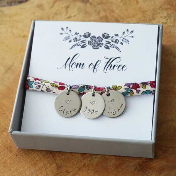 Bracelet gravé Maman - Mom of three - fête des mères - Mom of Boys Mom of Girls Mom of Twins - Mother's Day Gift mother daughter