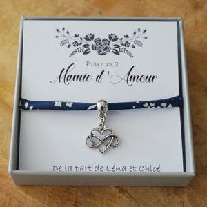 Mamie d'amour + prénom enfant - bracelet personnalible - liberty - cadeau personnalisé mamie - future mamie - annonce grossesse bébé
