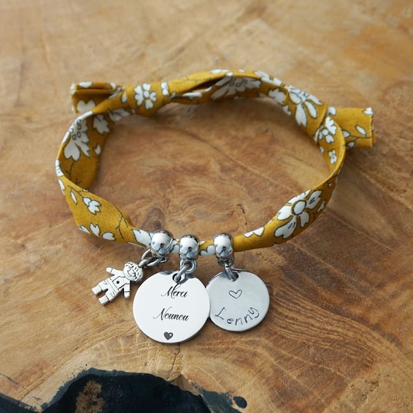 Bracelet Nounou - cadeau personnalisé - merci nounou - bijou gravé personnalisable - bracelet gravé - liberty - assistante maternelle crèche