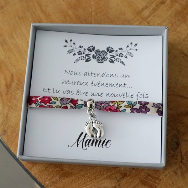 Promue Mamie - future mamie - annonce grossesse - annonce bébé - bracelet liberty - cadeau personnalisé mamie bébé naissance