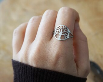 Bague arbre de la vie argenté - bague réglable - bague femme -  bague ajustable empilable - bague acier inoxydable silver ring tree life