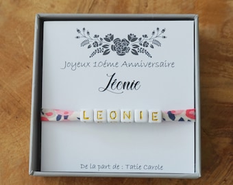 carte anniversaire 10ans 11ans 12ans 13ans 14ans 15ans - bracelet Prénom liberty - bracelet perle prénom - bracelet enfant - Happy 10th