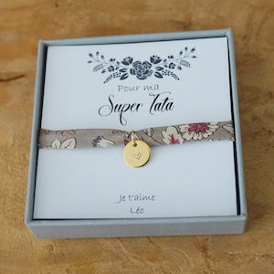 Bracelet Super Tata + prénom enfant - cadeau personnalisé tata anniversaire - future tata - annonce grossesse bébé - liberty plaqué or