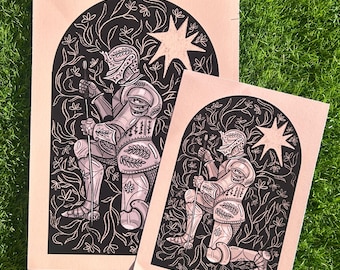 Caballero arrodillado; Impresiones artísticas