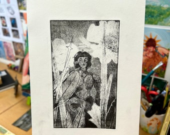 Joan of Arc, hand printed etching