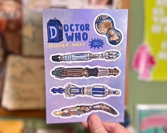 Doctor Who Sonic Screwdrivers themed A6 Sticker Sheet