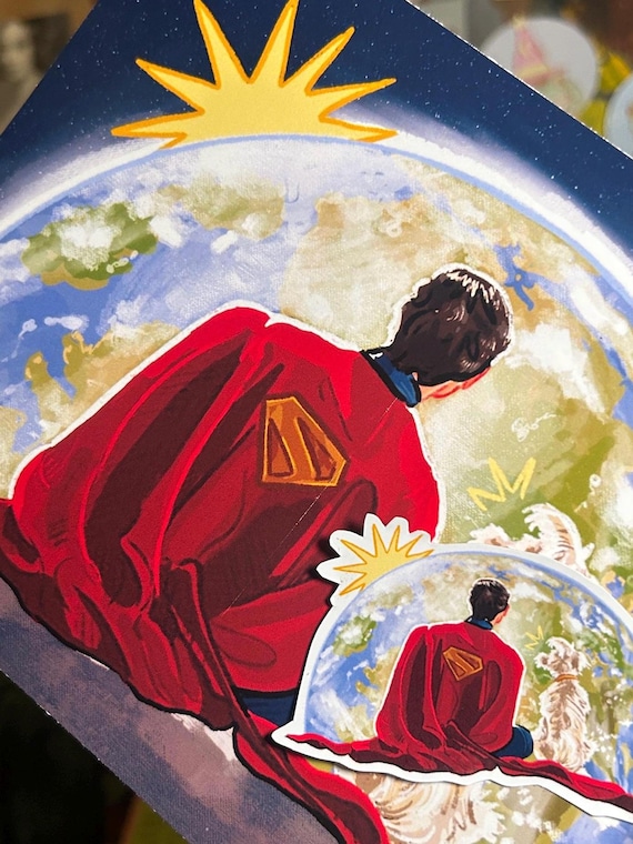 Superman and Krypto; art print & sticker pack