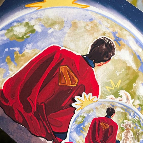 Superman and Krypto; art print & sticker pack