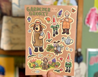 Hoja de pegatinas A6 con temática de jardinería de Wallace y Gromit