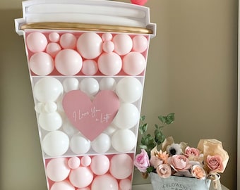 Coffee cup balloon template DIY, coffee cup balloons, coffee balloon mosaic, starbucks balloon decor, boba cup balloon, cup balloon