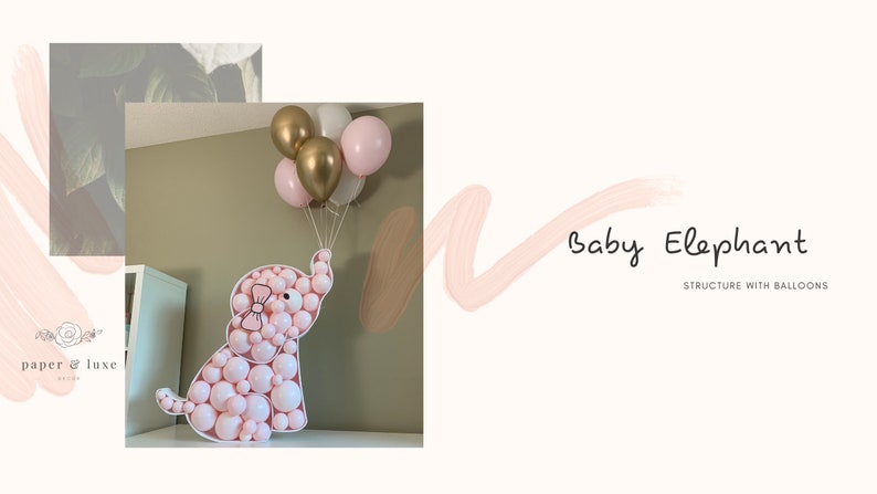 Elephant baby shower decorations, elephant balloon garland, baby shower elephant decorations, balloon mosaic, pink elephant baby shower image 3