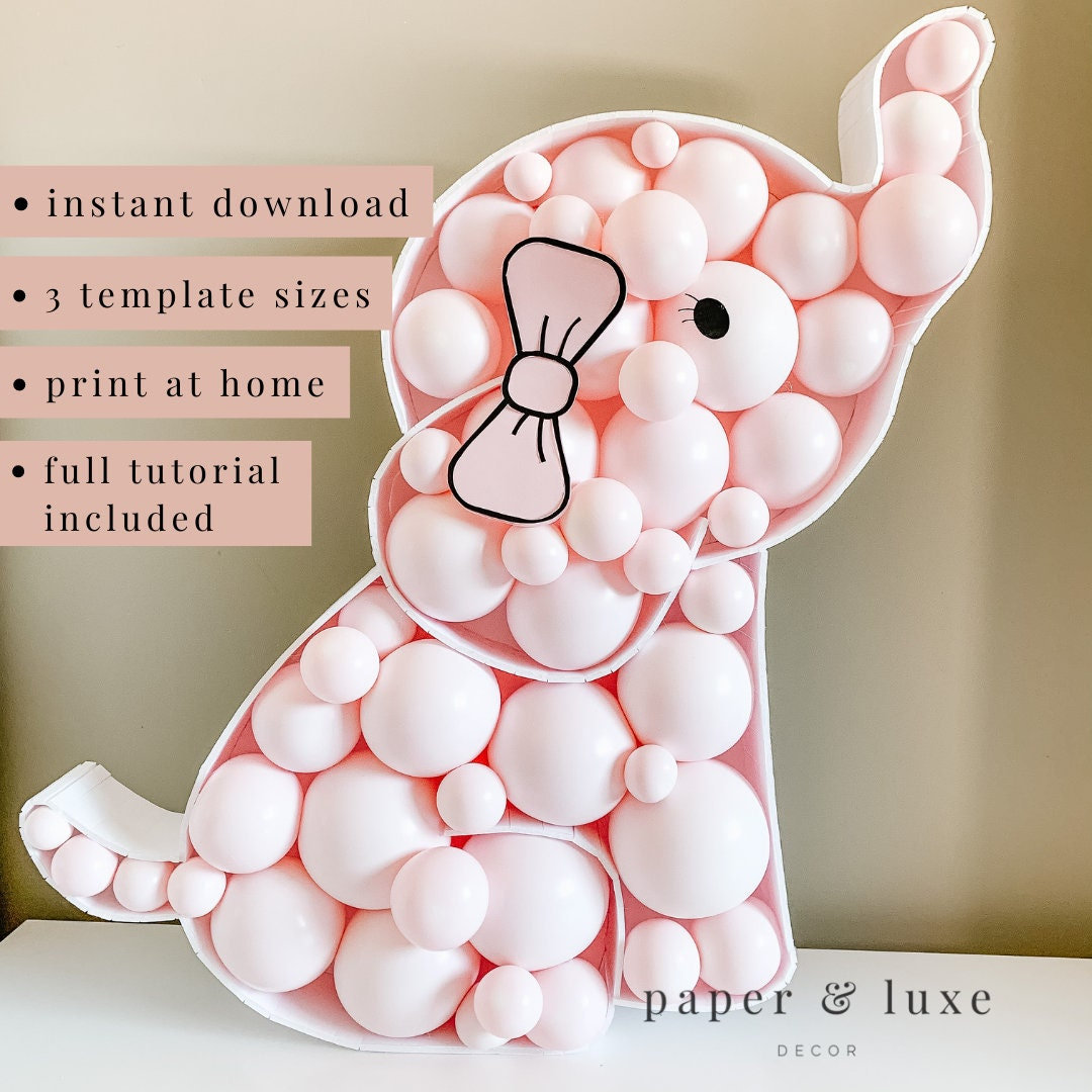 Elephant baby shower decorations, elephant template, baby shower elephant decorations, balloon mosaic, elephant mosaic template, baby shower