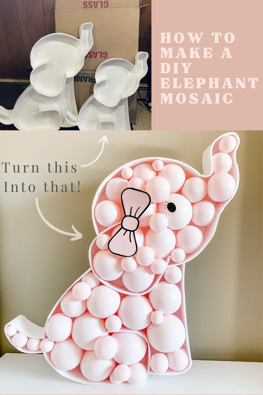 Elephant baby shower decorations, elephant balloon garland, baby shower elephant decorations, balloon mosaic, pink elephant baby shower
