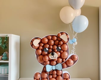 Teddy bear balloons Template and Tutorial, teddy bear baby shower theme decoration, teddy bear baby shower theme boy, teddy bear decoration