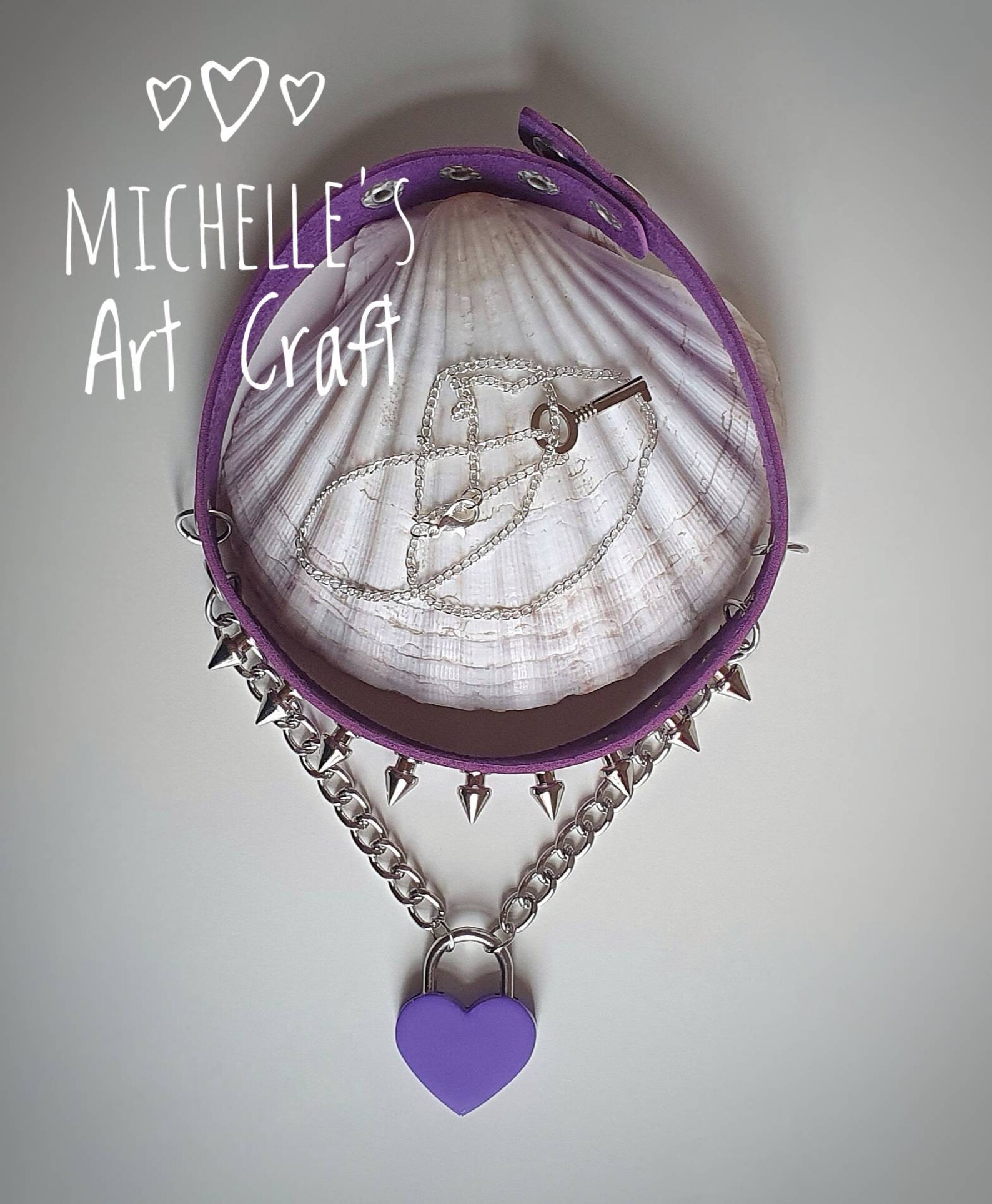Purple Heart Padlock Lock Day Collar Spiked Collars for Subs Etsy