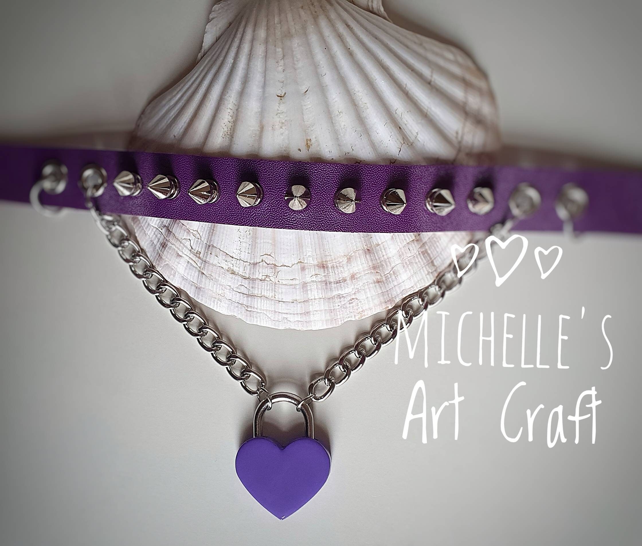 Purple Heart Padlock Lock Day Collar Spiked Collars for Subs Etsy