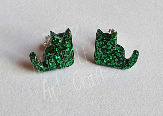 Sterling Silver Stud Cat Resin Sterling Silver Stud Cat Resin