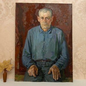 Antique man portrait oil painting, old man portrait, big male portrait. Оriginal oil painting on canvas by Ukrainian artist A.Kostenko, 1972