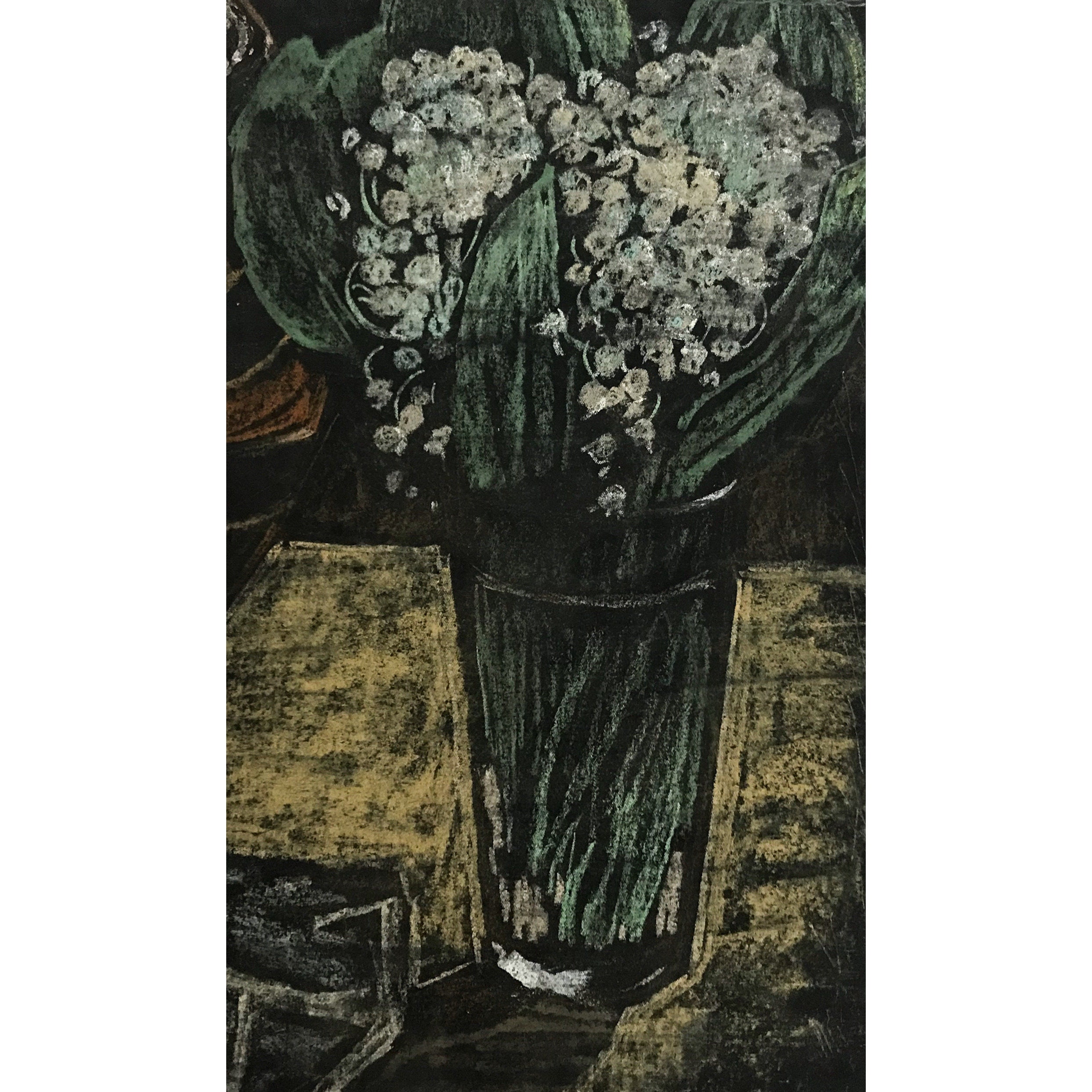 Vintage Floral Pastel Painting: Lilies of the Valley Still Life