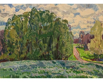Vintage Landscape Oil Painting, Summer Country Scenery by A. Kostenko