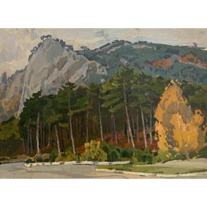 Vintage Mountain Road Oil Painting: USSR Artist A. Kostenko, 1970