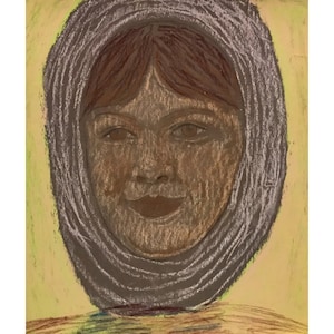 portrait féminin vintage. Dessin original au pastel de l&#39;artiste ukrainien V.Kostenko, années 1960. Portrait d&#39;une femme. Oeuvre d&#39;art murale portrait Mid-Century