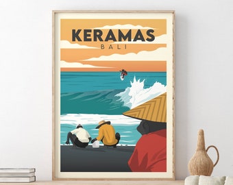 Bali Surf Wall Art, Keramas Surf Print, Bali Poster, Surfing Artwork, Travel Gift, Bedroom Surf Decor, Surf Posters, With Frame available