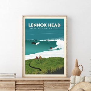 Lennox Head Surf Poster, Australië Poster, New South Wales poster, Surf illustratie, kunst aan de grote muur