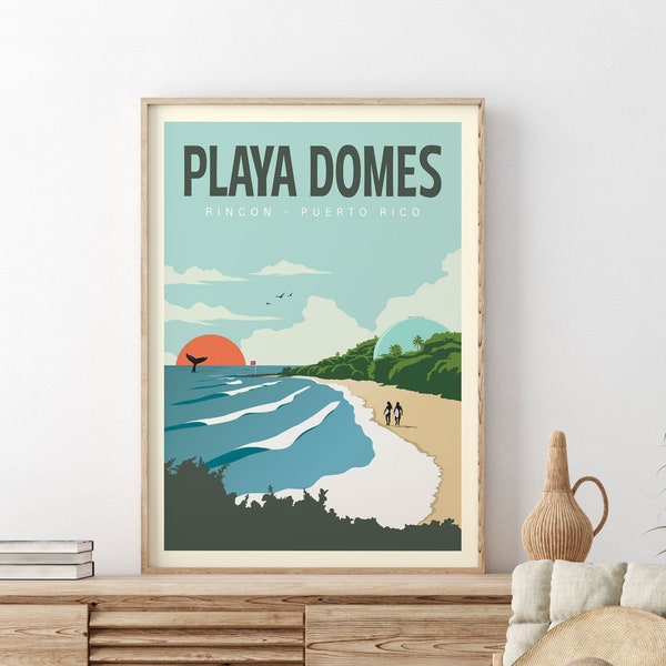 Puerto Rico Surf Poster, Rincon Surf Print, Playa Domes Surf Artwork, Surf Illustration, Ocean Print, Large Wall Art Gift, Giclée Art Print