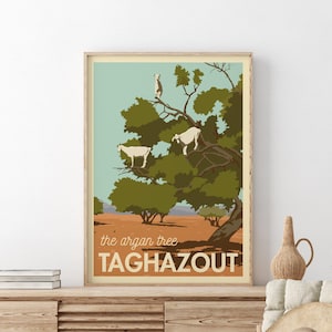 Morocco Travel Poster, Taghazout print, Goat poster, Argan Tree, Agadir Poster