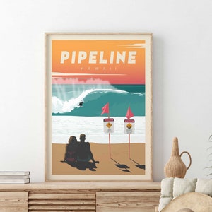 Pipeline Hawaii Surf Poster, Hawaii Travel Poster, Hawaii Surf Print, Surfing Wall decor