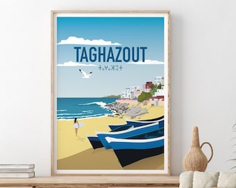 Taghazout Poster, Morocco Travel poster, Taghazout surf print, Beach wall decor, Surf Home decor, gift for surfer, vintage travel poster