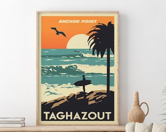 Taghazout surfaffisch, Anchor Point surftryck, Marocko-affisch, vintage surfaffisch, reseaffisch, present till honom, 24x36-tryck, strandtryck
