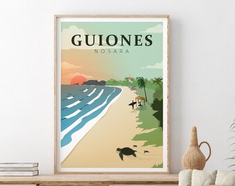 Nosara Costa Rica Surf Poster, Playa Guiones surfingtryck, Costa Rica reseaffisch, Present till surfare, Strandväggkonst