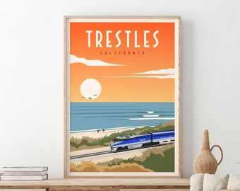 Arte de surf de California, cartel de surf, impresión de surf en la playa de Trestles, impresión de San Clemente, impresión de San Onofre, regalo de surf, arte de la pared de la playa