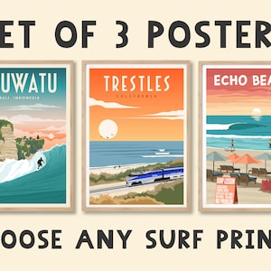 Surf Poster Set, Set of 3 prints, Surf print set, Set of prints, Surf Art Prints, Choose your poster, Different Sizes, Surf Retro Poster