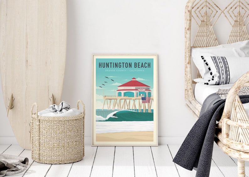 California Vintage Surf Poster in surf themed bedroom